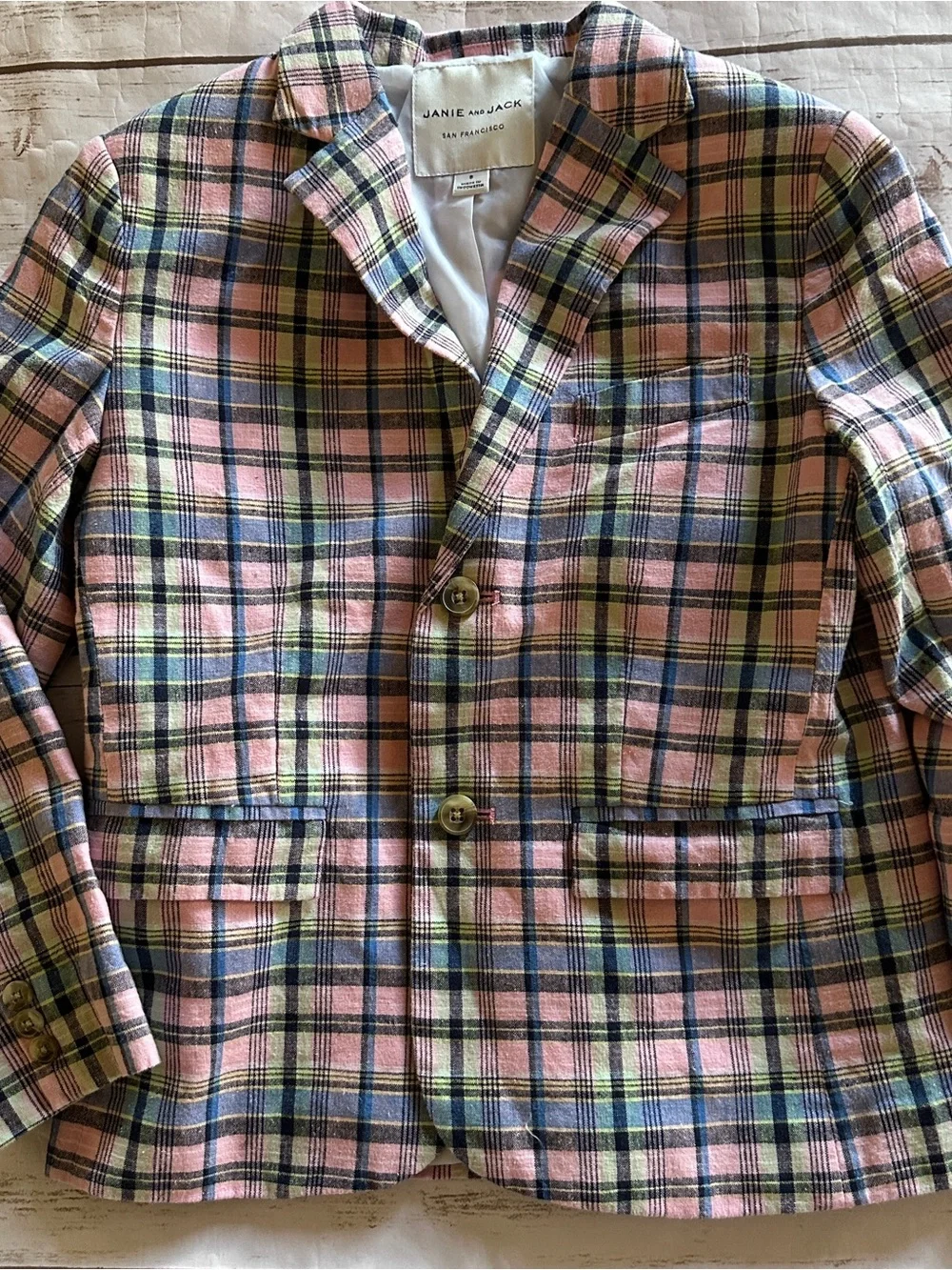 Janie and Jack pink, blue, and green plaid blazer